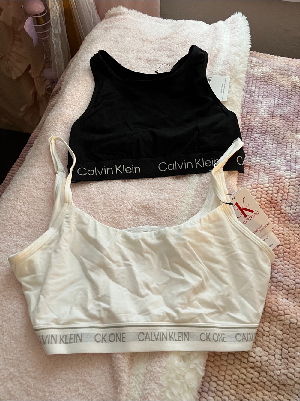 Calvin Klein Black Racerback and White Tank Bralette Set